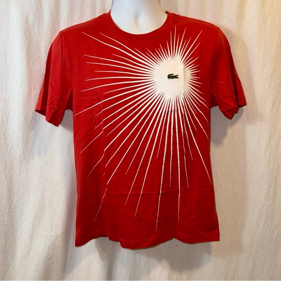 Gently Used Men’s Lacoste Live! Orange Sunburst Graphic T Shirt Size 4/Medium - Picture 1 of 9